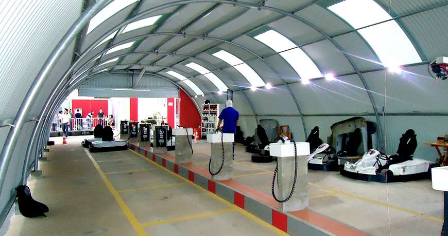 Sports storage steel hall interior go-kart station